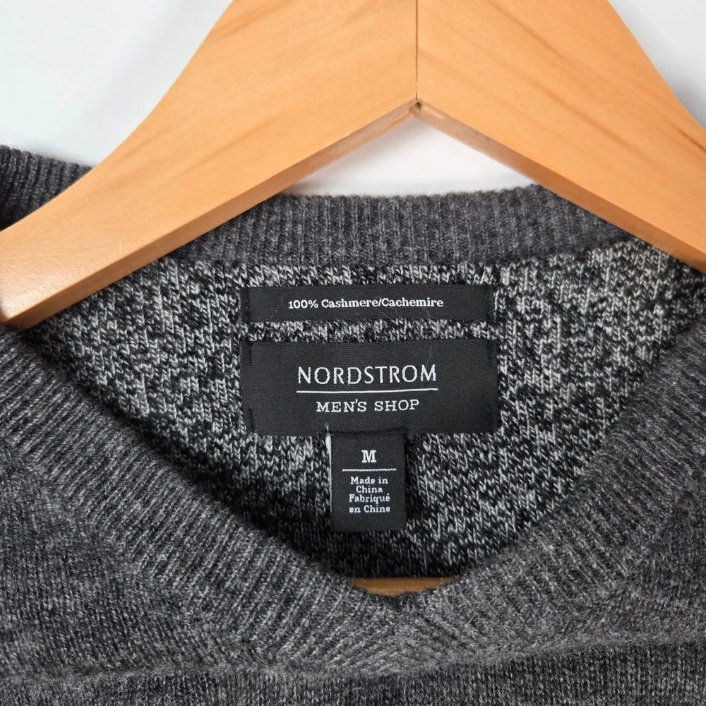 Nordstrom Sweater Mens Medium Gray 100% Cashmere V-Neck Pullover Luxury Knitwear